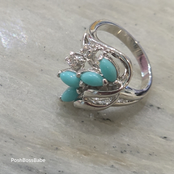 Blue stone real diamond accent stones size 5 925 sterling silver ring - Picture 6 of 15